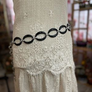 Retro Boho Black O-Ring & Silver-Tone Fashion Belt